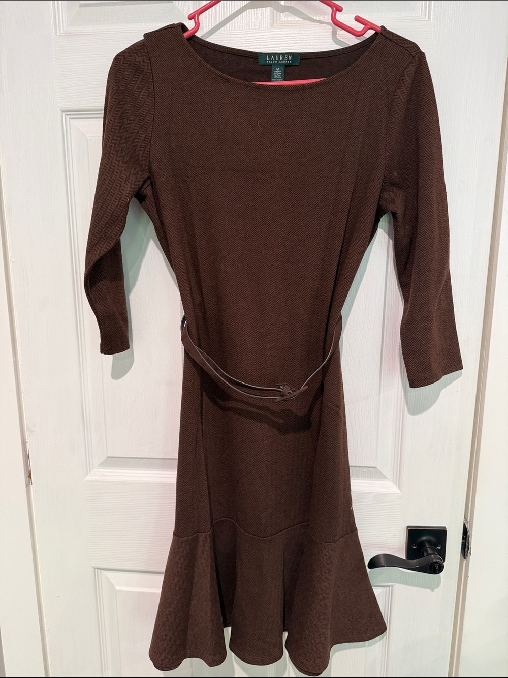 Lauren Ralph Lauren Brown Knit Midi Dress with Belt size medium